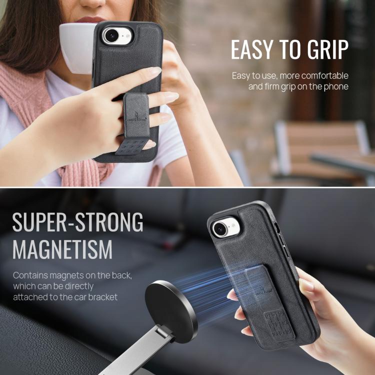 For iPhone 16e Fierre Shann Oil Wax Cow Leather Holder Back Phone Case(Black) by FIERRE SHANN