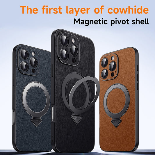 For iPhone 15 Pro Max SULADA Top Grain Leather MagSafe Magnetic Holder Phone Case(Black) by SULADA