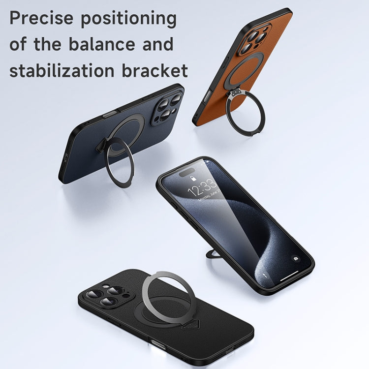 For iPhone 15 Pro Max SULADA Top Grain Leather MagSafe Magnetic Holder Phone Case(Brown) by SULADA