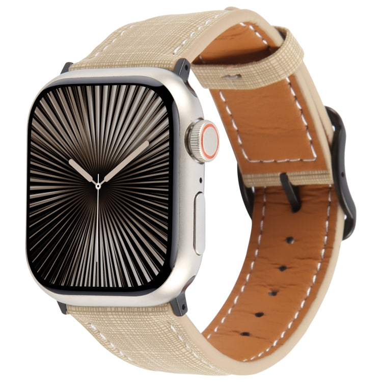 For Apple Watch 42mm / 41mm / 40mm / 38mm Plaid Buckle Microfiber Leather Watch Band(Khaki) by bashfashion