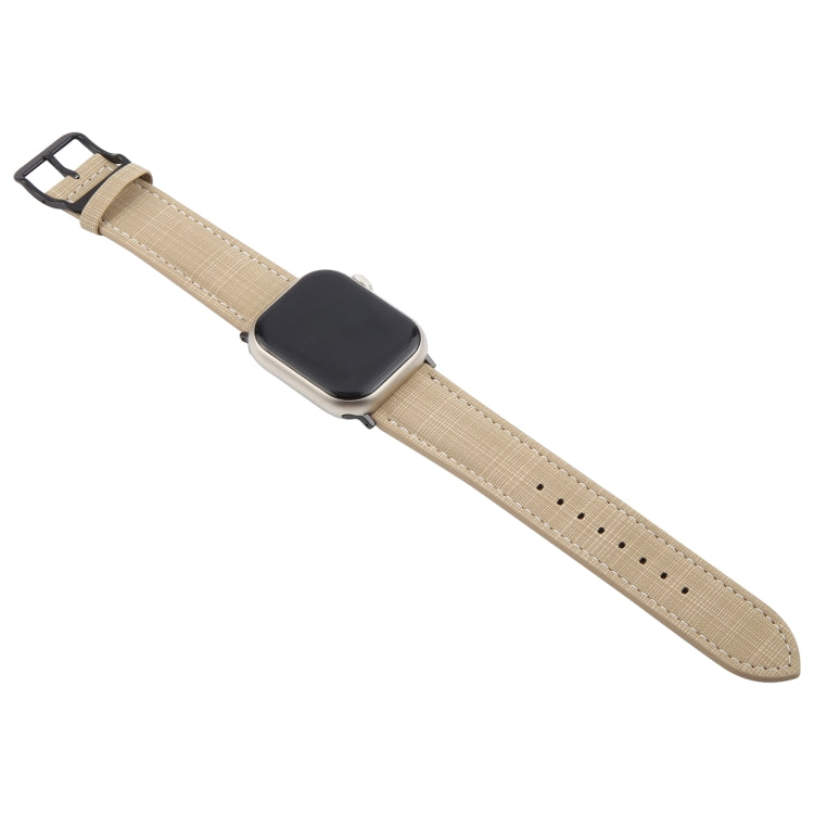 For Apple Watch 42mm / 41mm / 40mm / 38mm Plaid Buckle Microfiber Leather Watch Band(Khaki) by bashfashion
