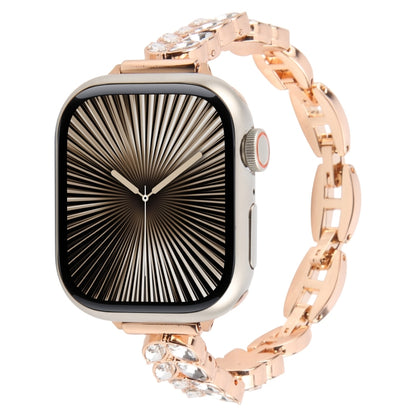 For Apple Watch 46mm / 49mm / 45mm / 44mm Quick Release Leaf Diamond Alloy Slim Watch Band(Rose Gold) by bashfashion