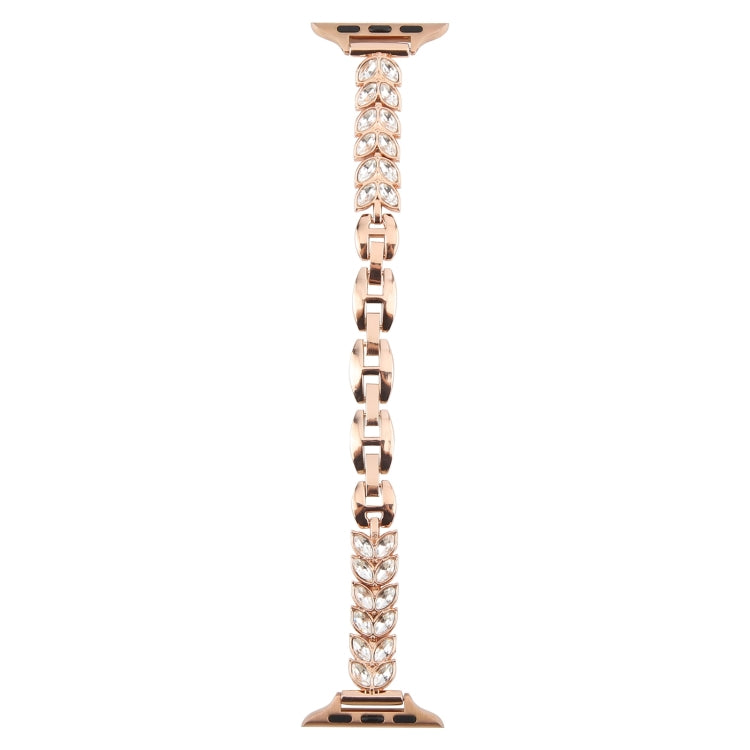 For Apple Watch 46mm / 49mm / 45mm / 44mm Quick Release Leaf Diamond Alloy Slim Watch Band(Rose Gold) by bashfashion
