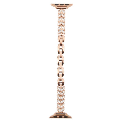For Apple Watch 46mm / 49mm / 45mm / 44mm Quick Release Leaf Diamond Alloy Slim Watch Band(Rose Gold) by bashfashion