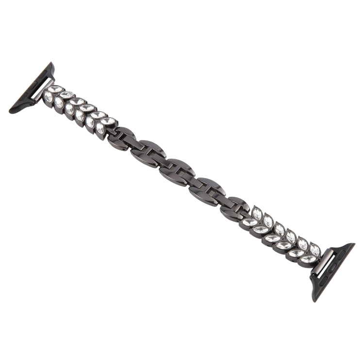 For Apple Watch 46mm / 49mm / 45mm / 44mm Quick Release Leaf Diamond Alloy Slim Watch Band(Black) by bashfashion
