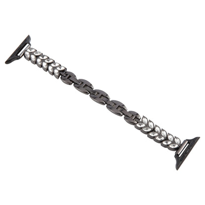 For Apple Watch 46mm / 49mm / 45mm / 44mm Quick Release Leaf Diamond Alloy Slim Watch Band(Black) by bashfashion