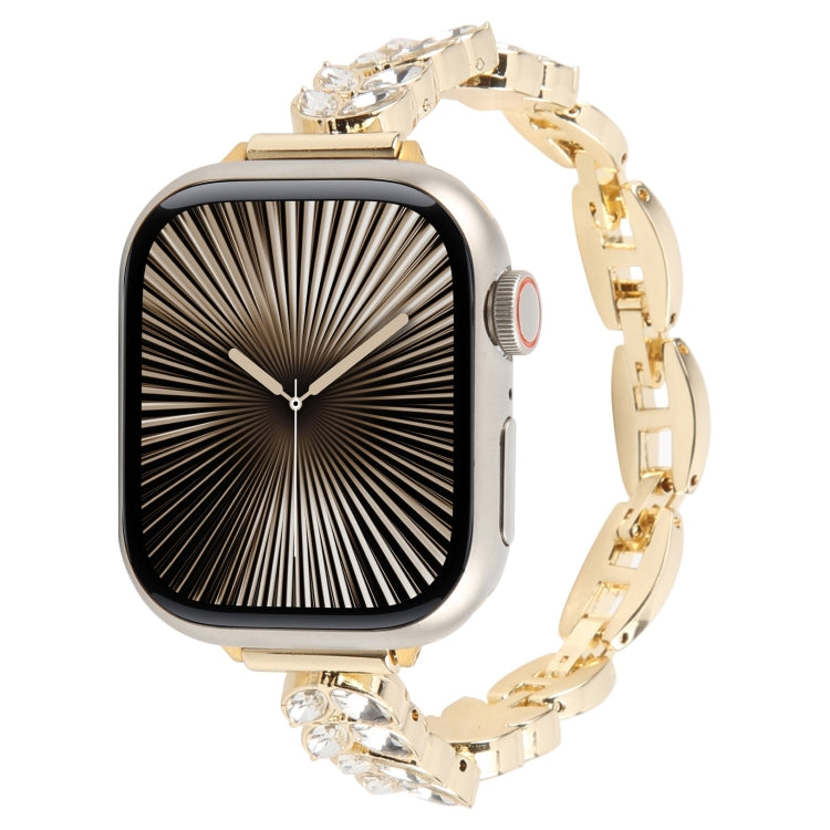For Apple Watch 42mm / 41mm / 40mm / 38mm Quick Release Leaf Diamond Alloy Slim Watch Band(Gold) by bashfashion