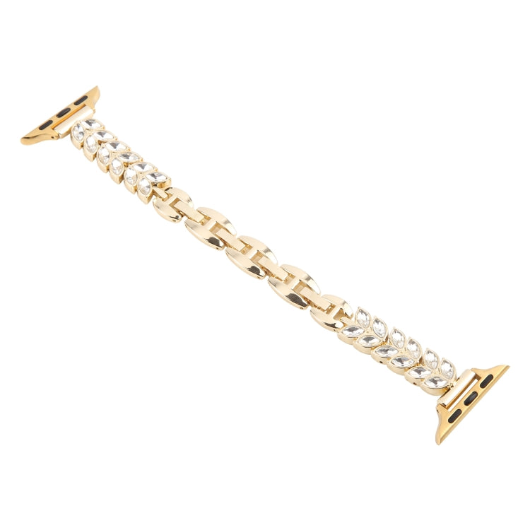 For Apple Watch 42mm / 41mm / 40mm / 38mm Quick Release Leaf Diamond Alloy Slim Watch Band(Gold) by bashfashion