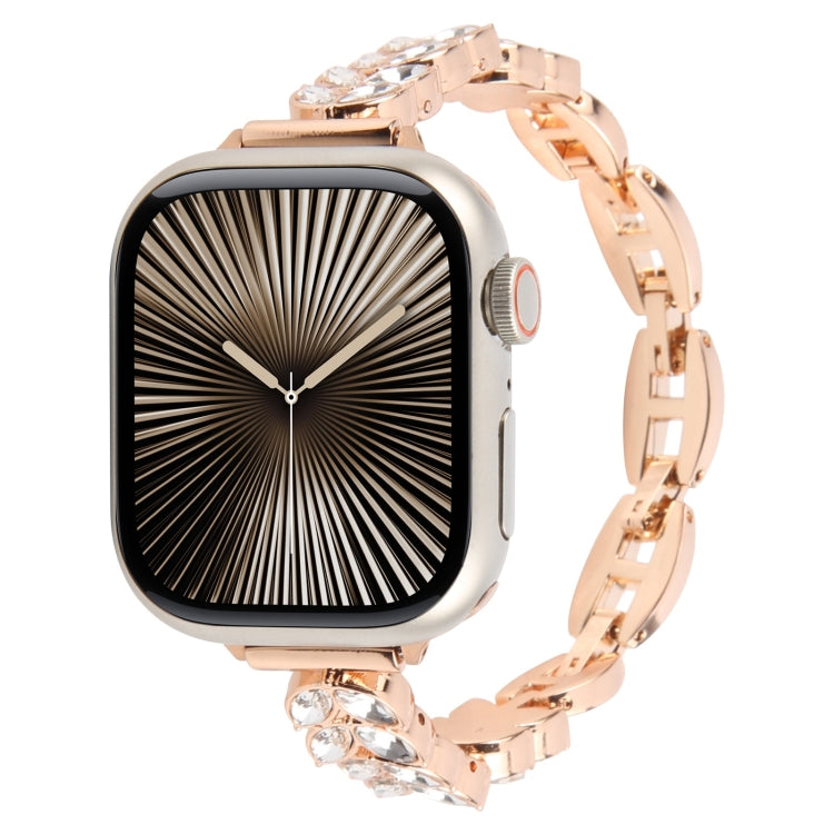 For Apple Watch 42mm / 41mm / 40mm / 38mm Quick Release Leaf Diamond Alloy Slim Watch Band(Rose Gold) by bashfashion