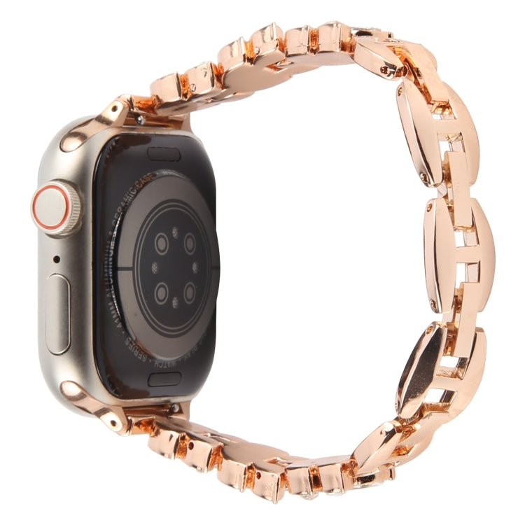For Apple Watch 42mm / 41mm / 40mm / 38mm Quick Release Leaf Diamond Alloy Slim Watch Band(Rose Gold) by bashfashion