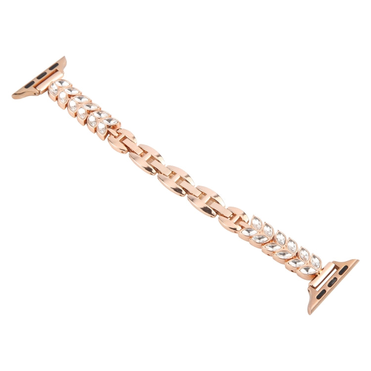 For Apple Watch 42mm / 41mm / 40mm / 38mm Quick Release Leaf Diamond Alloy Slim Watch Band(Rose Gold) by bashfashion