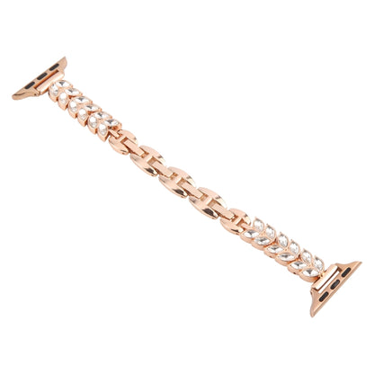 For Apple Watch 42mm / 41mm / 40mm / 38mm Quick Release Leaf Diamond Alloy Slim Watch Band(Rose Gold) by bashfashion