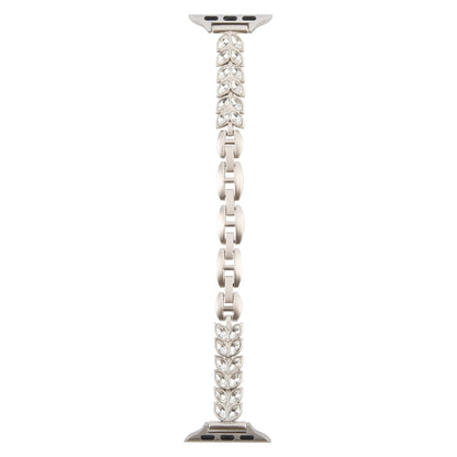 For Apple Watch 42mm / 41mm / 40mm / 38mm Quick Release Leaf Diamond Alloy Slim Watch Band(Starlight) by bashfashion