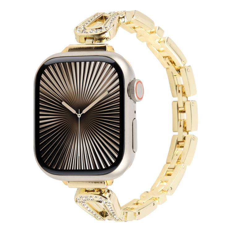 For Apple Watch 42mm / 41mm / 40mm / 38mm Quick Release U-Shaped Diamond Alloy Slim Watch Band(Gold) by bashfashion