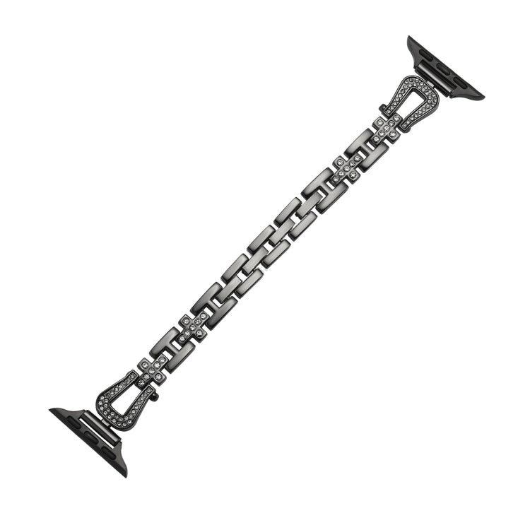 For Apple Watch 42mm / 41mm / 40mm / 38mm Quick Release U-Shaped Diamond Alloy Slim Watch Band(Black) by bashfashion