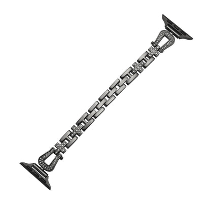 For Apple Watch 42mm / 41mm / 40mm / 38mm Quick Release U-Shaped Diamond Alloy Slim Watch Band(Black) by bashfashion