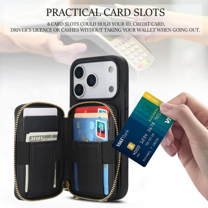 For iPhone 17 Pro Max AwQuer Crossbody Zipper Wallet Rhombic Leather Back Phone Case(Black) by Awquer