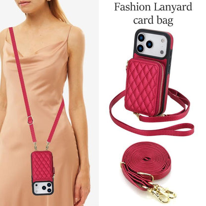 For iPhone 17 Pro Max AwQuer Crossbody Zipper Wallet Rhombic Leather Back Phone Case(Red) by Awquer