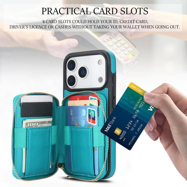 For iPhone 17 Pro Max AwQuer Crossbody Zipper Wallet Rhombic Leather Back Phone Case(Green) by Awquer