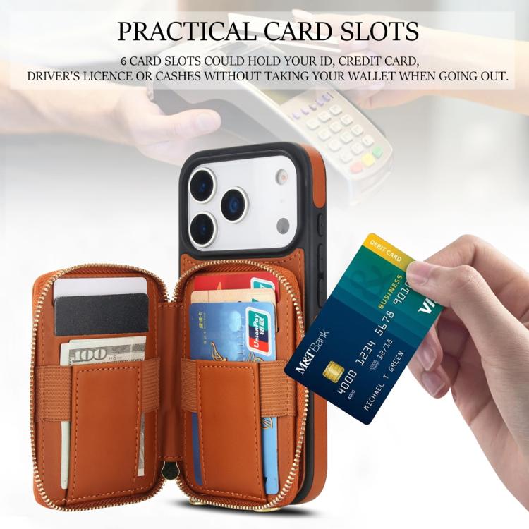 For iPhone 17 Pro Max AwQuer Crossbody Zipper Wallet Rhombic Leather Back Phone Case(Brown) by Awquer