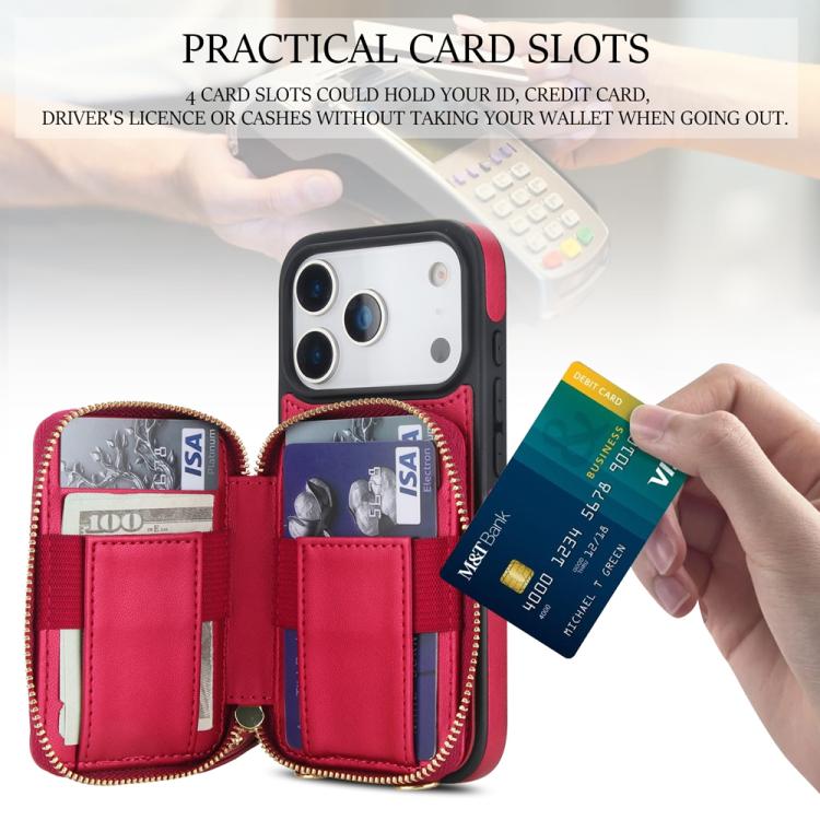 For iPhone 17 Pro AwQuer Crossbody Zipper Wallet Rhombic Leather Back Phone Case(Red) by Awquer