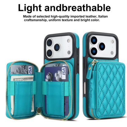 For iPhone 17 Pro AwQuer Crossbody Zipper Wallet Rhombic Leather Back Phone Case(Green) by Awquer