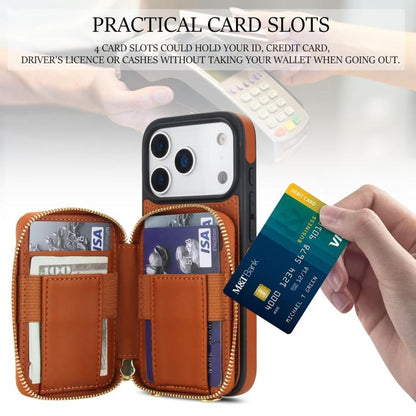 For iPhone 17 Pro AwQuer Crossbody Zipper Wallet Rhombic Leather Back Phone Case(Brown) by Awquer