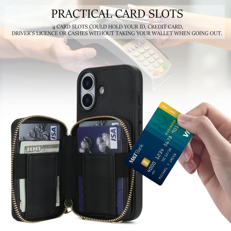 For iPhone 17 AwQuer Crossbody Zipper Wallet Rhombic Leather Back Phone Case(Black) by Awquer