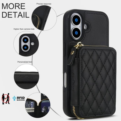 For iPhone 17 AwQuer Crossbody Zipper Wallet Rhombic Leather Back Phone Case(Black) by Awquer