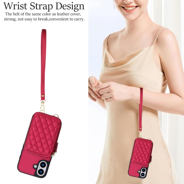 For iPhone 17 AwQuer Crossbody Zipper Wallet Rhombic Leather Back Phone Case(Red) by Awquer