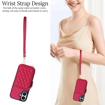 For iPhone 17 AwQuer Crossbody Zipper Wallet Rhombic Leather Back Phone Case(Red) by Awquer