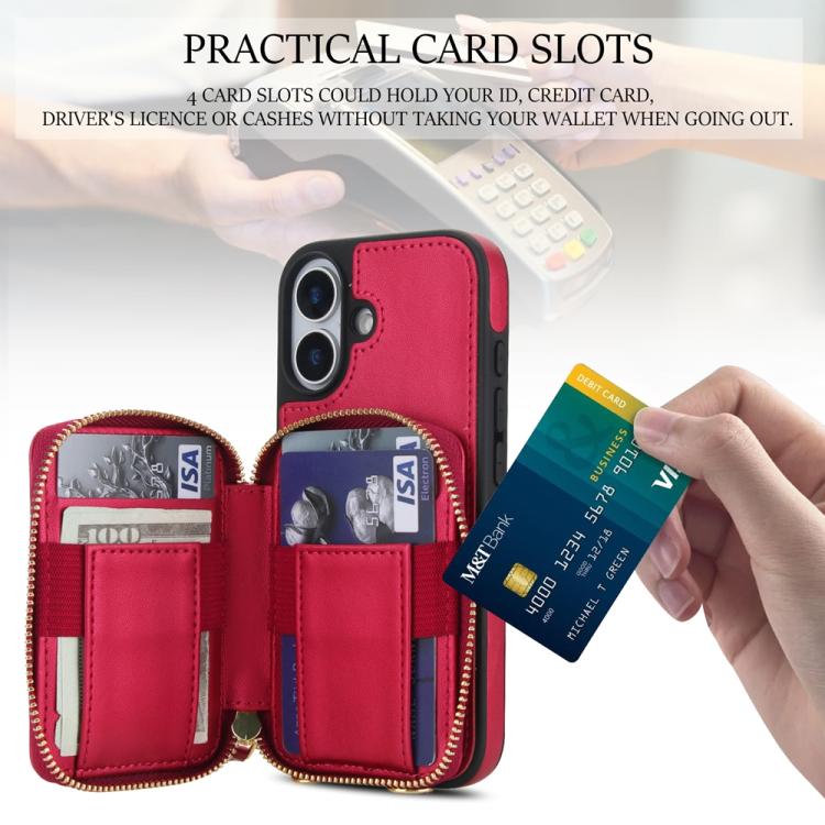 For iPhone 17 AwQuer Crossbody Zipper Wallet Rhombic Leather Back Phone Case(Red) by Awquer