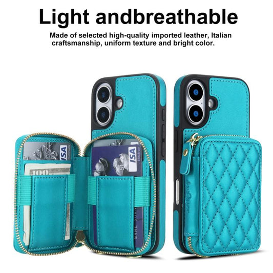 For iPhone 17 AwQuer Crossbody Zipper Wallet Rhombic Leather Back Phone Case(Green) by Awquer