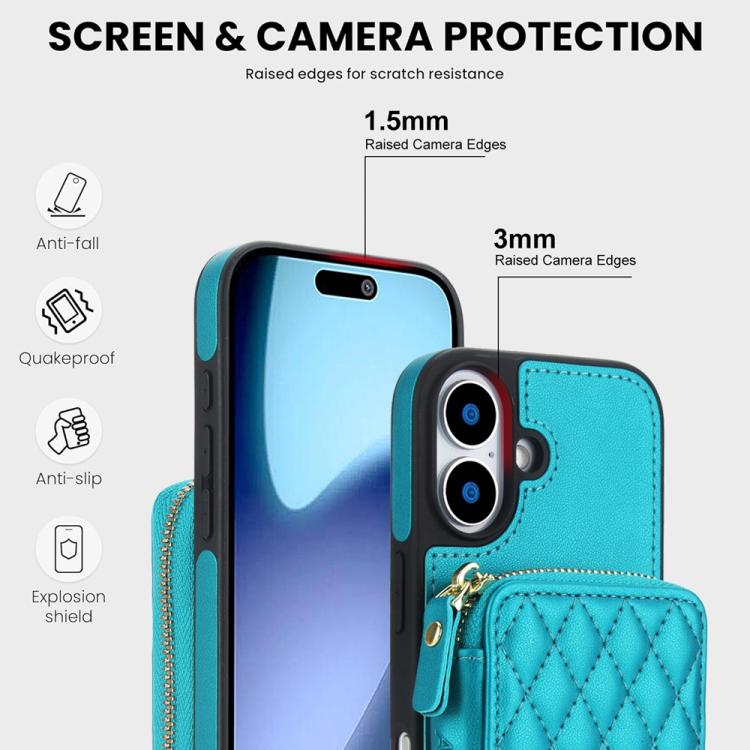 For iPhone 17 AwQuer Crossbody Zipper Wallet Rhombic Leather Back Phone Case(Green) by Awquer