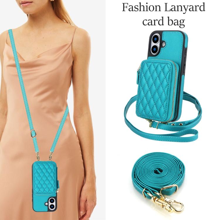 For iPhone 17 AwQuer Crossbody Zipper Wallet Rhombic Leather Back Phone Case(Green) by Awquer