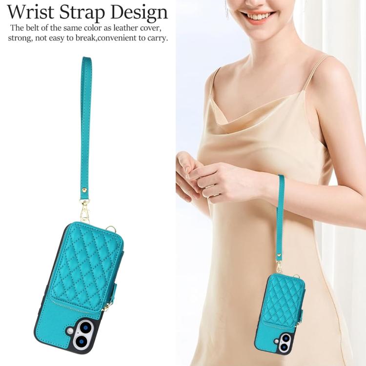 For iPhone 17 AwQuer Crossbody Zipper Wallet Rhombic Leather Back Phone Case(Green) by Awquer