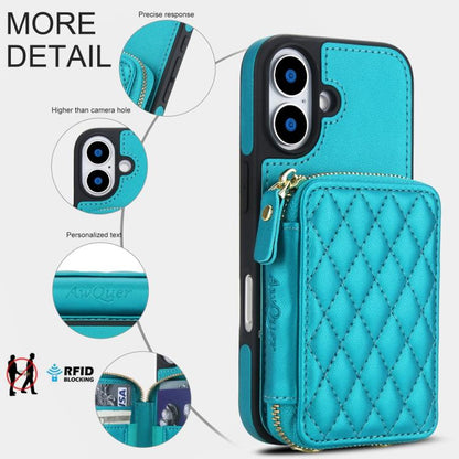 For iPhone 17 AwQuer Crossbody Zipper Wallet Rhombic Leather Back Phone Case(Green) by Awquer