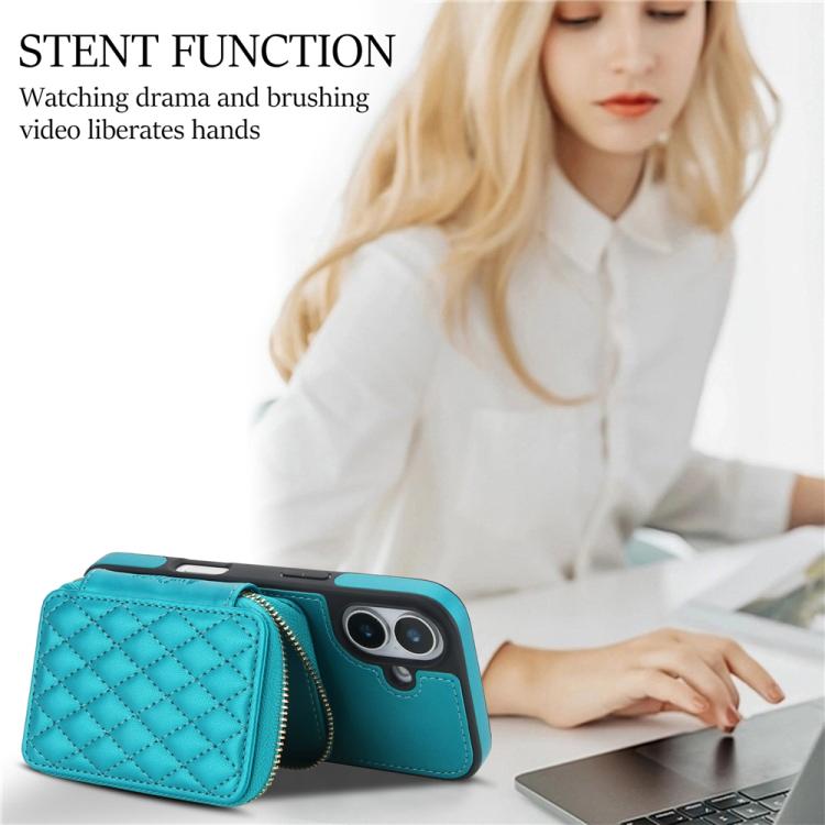 For iPhone 17 AwQuer Crossbody Zipper Wallet Rhombic Leather Back Phone Case(Green) by Awquer