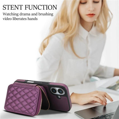 For iPhone 17 AwQuer Crossbody Zipper Wallet Rhombic Leather Back Phone Case(Dark Purple) by Awquer