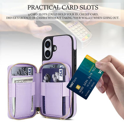 For iPhone 17 AwQuer Crossbody Zipper Wallet Rhombic Leather Back Phone Case(Purple) by Awquer