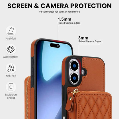 For iPhone 17 AwQuer Crossbody Zipper Wallet Rhombic Leather Back Phone Case(Brown) by Awquer