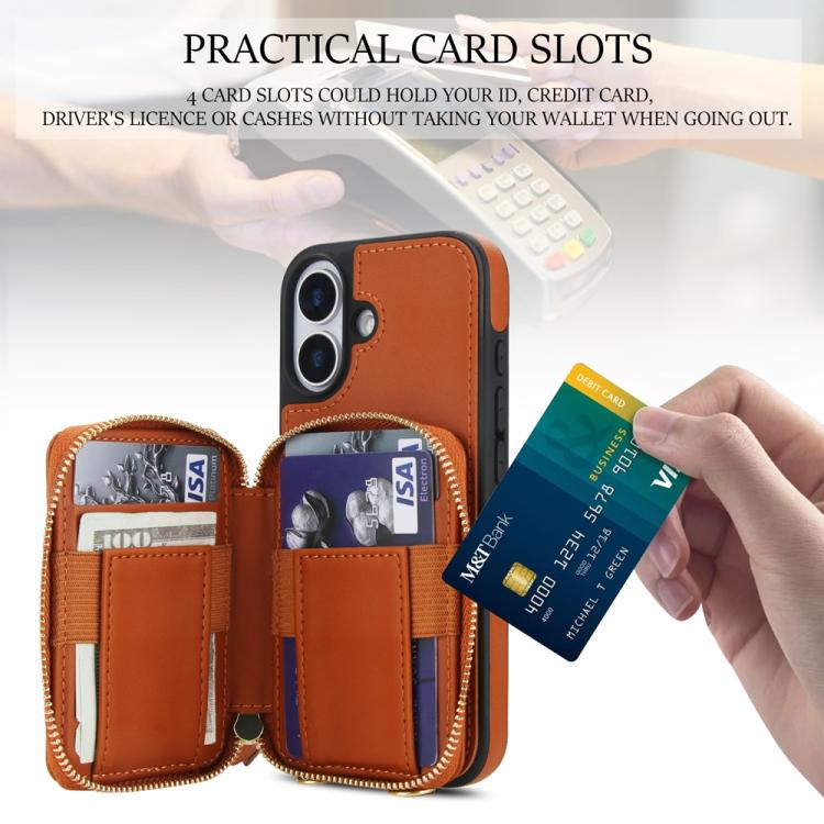 For iPhone 17 AwQuer Crossbody Zipper Wallet Rhombic Leather Back Phone Case(Brown) by Awquer