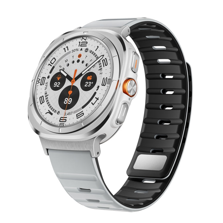 For Samsung Galaxy Watch Ultra 47mm / Ultra 2025 Magnetic Silicone Watch Band(Light Grey Black+Silver) by bashfashion