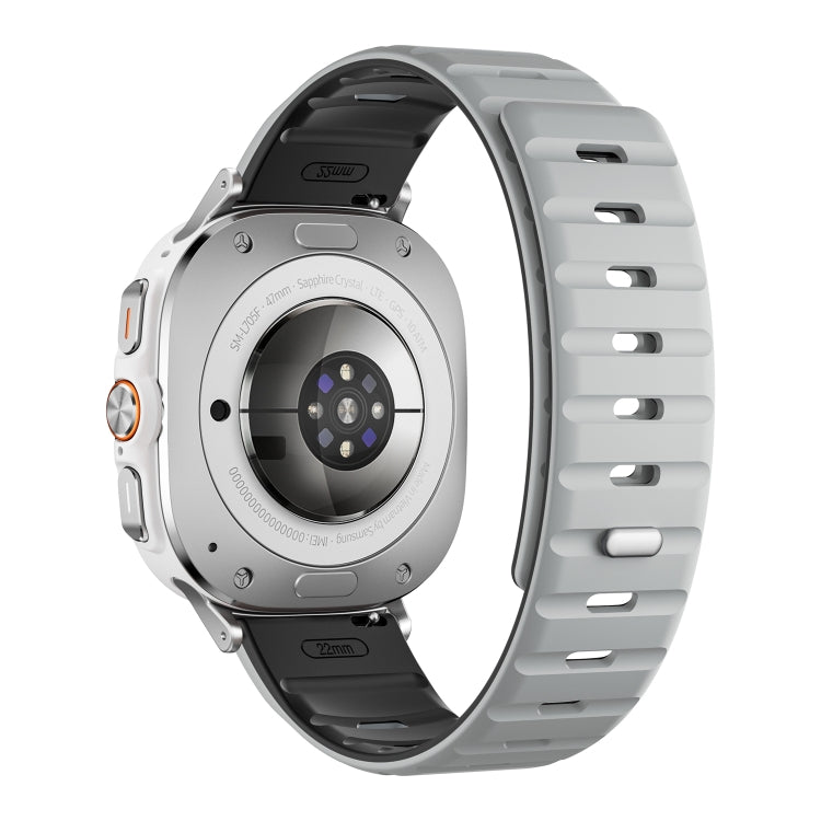 For Samsung Galaxy Watch Ultra 47mm / Ultra 2025 Magnetic Silicone Watch Band(Light Grey Black+Silver) by bashfashion