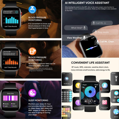 LC88 2 inch Square Screen BT Call Smart Watch, Heart Rate / Blood Pressure / Blood Oxygen / Sleep Monitoring(Black) by bashfashion