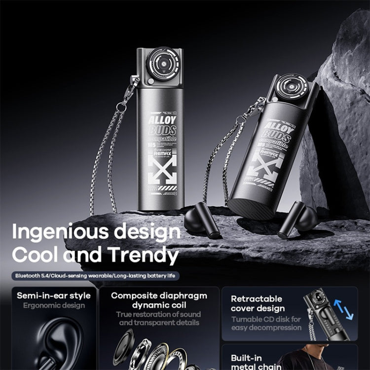 REMAX AlloyBuds M5 Metal CD Level Stereo Wireless Bluetooth Earphone(Tarnish) by REMAX