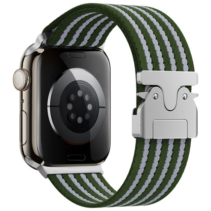 For Apple Watch 42mm / 41mm / 40mm / 38mm Parachute Buckle 4-Stripe Braided Nylon Watch Band(Green White) by bashfashion