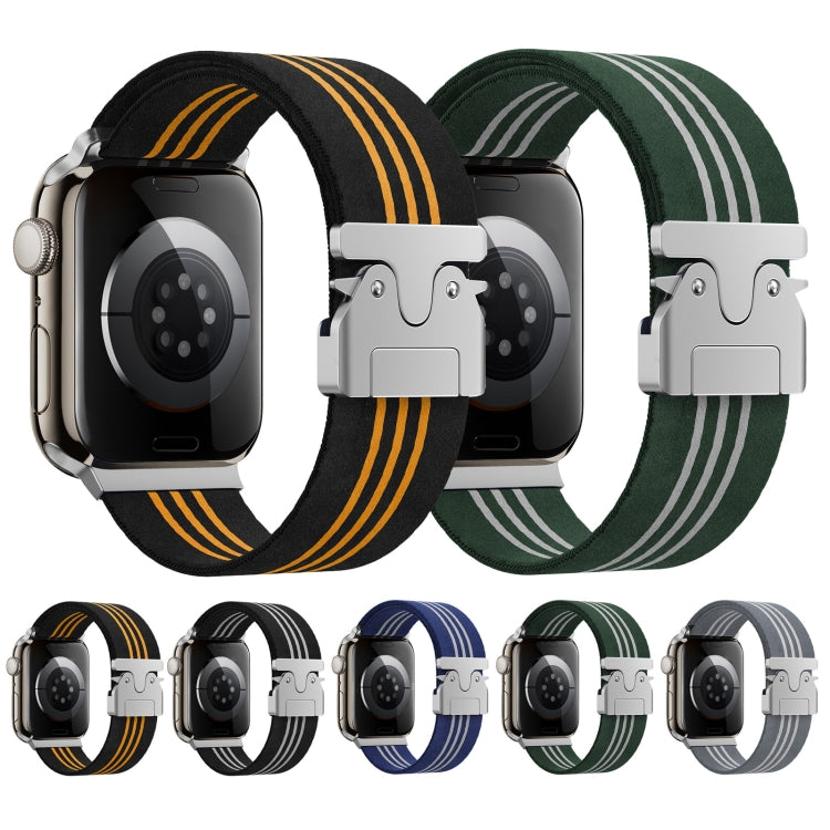 For Apple Watch 46mm / 49mm / 45mm / 44mm Parachute Buckle 3-Stripe Braided Nylon Watch Band(Black White) by bashfashion