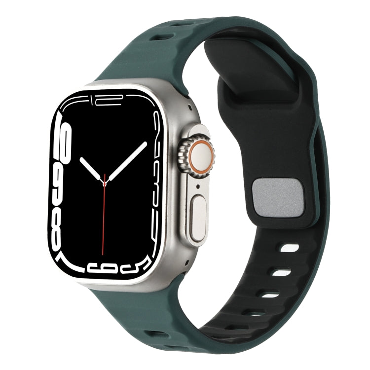 For Apple Watch 46mm / 49mm / 45mm / 44mm Horizontal Stripes Two-Color Silicone Watch Band(Deep Green Black) by bashfashion