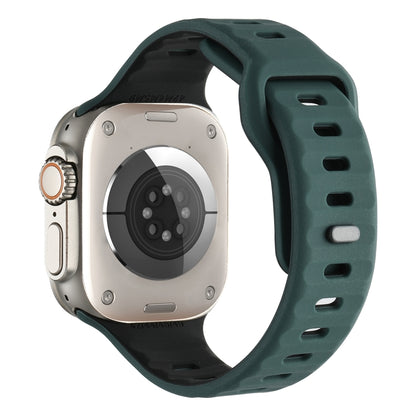 For Apple Watch 46mm / 49mm / 45mm / 44mm Horizontal Stripes Two-Color Silicone Watch Band(Deep Green Black) by bashfashion